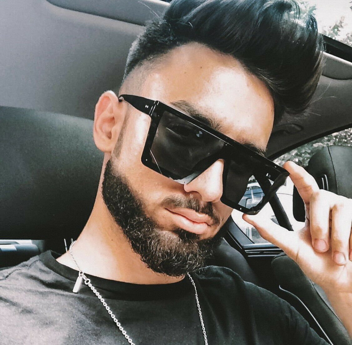 Fashion Oversize Flat Black Lens Square Big Shield Oversize Sunglasses Men Women