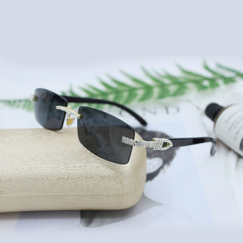 Hip Hop Men's Sunglasses Rhinestone Crystal Buffs Rimless Migos