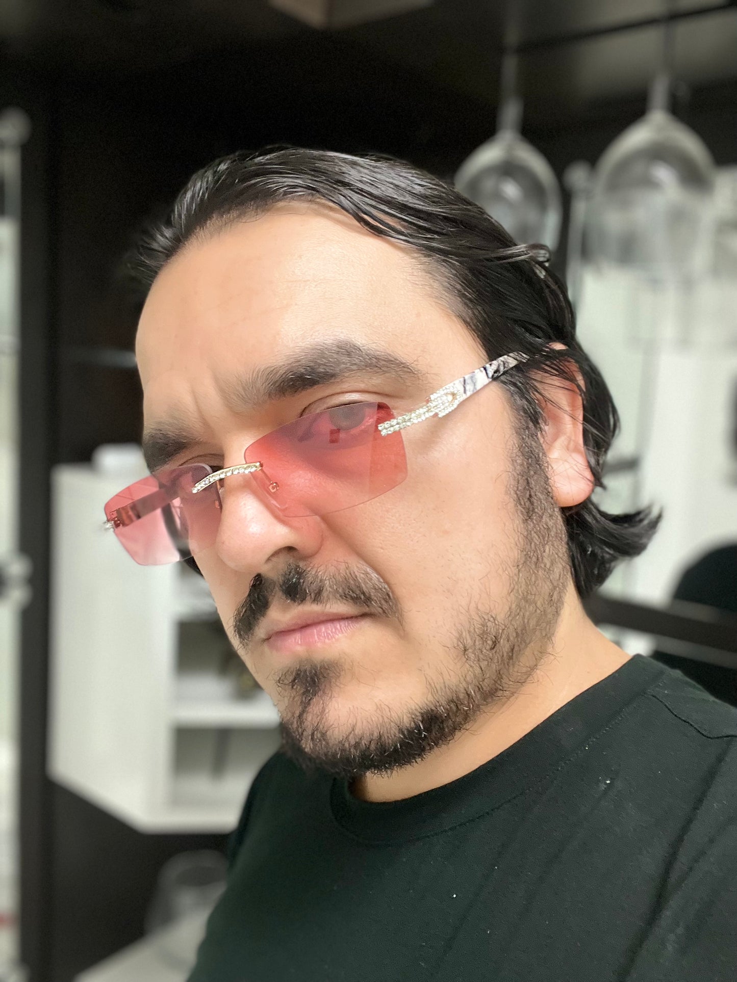 Hip Hop Men's Sunglasses Rhinestone Crystal Buffs Rimless Migos