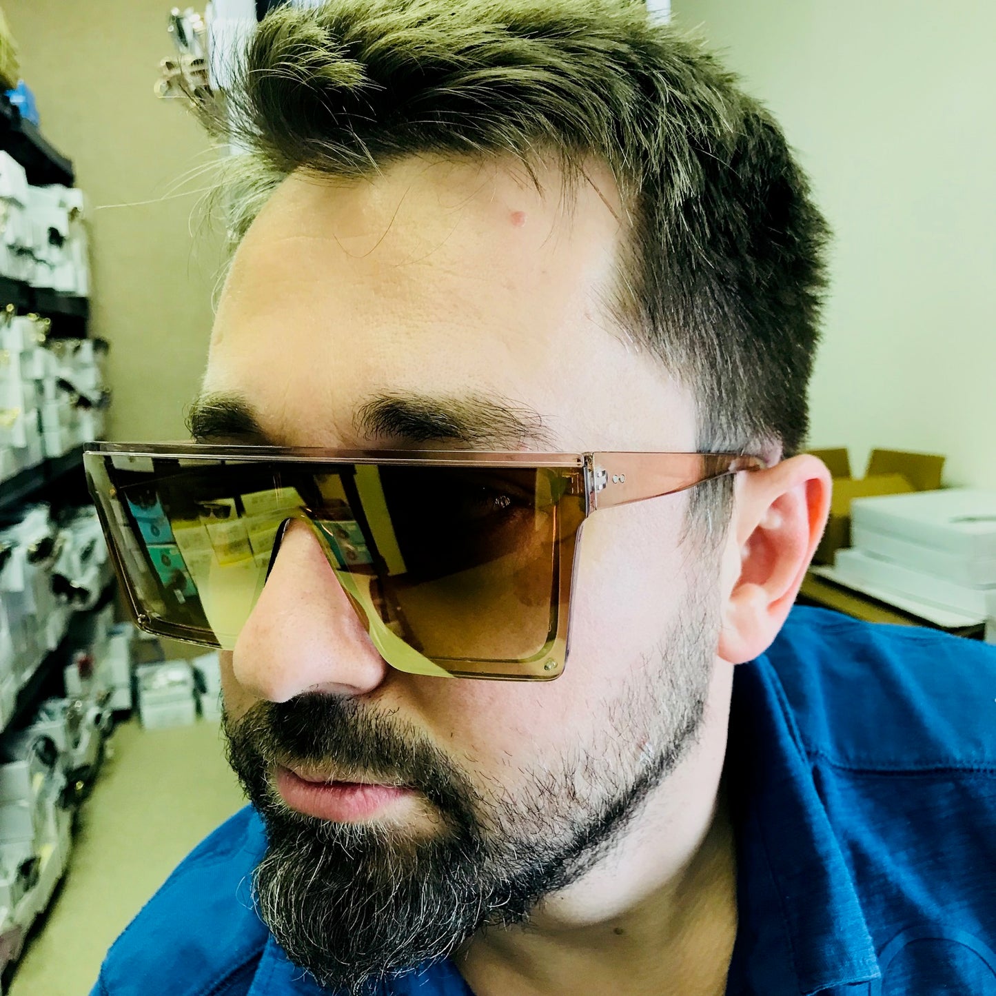 Fashion Oversize Flat Black Lens Square Big Shield Oversize Sunglasses Men Women
