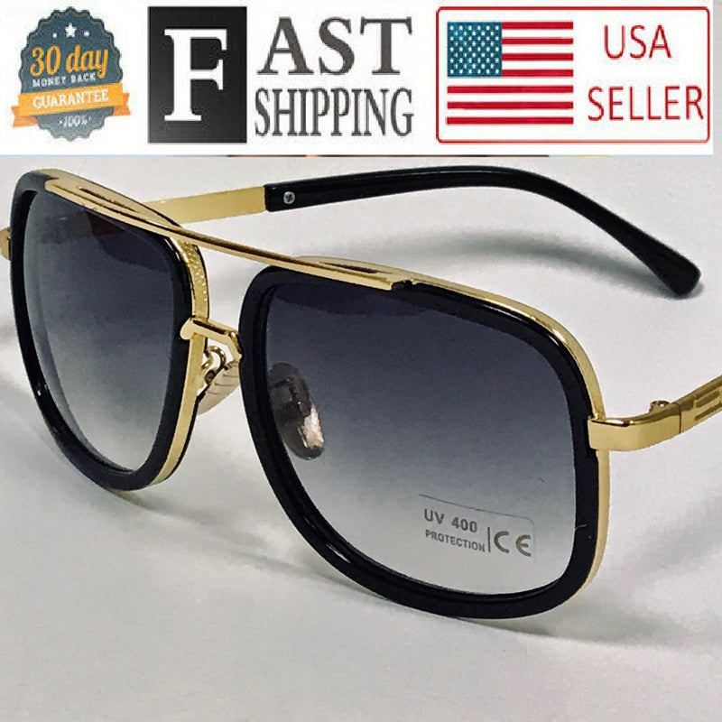 Men Women Sunglasses Fashion Metal Gold Bar Retro Shades